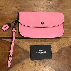 Coach 1941 Glovetanned Leather Bright Pink Clutch Wristlet with Paperwork